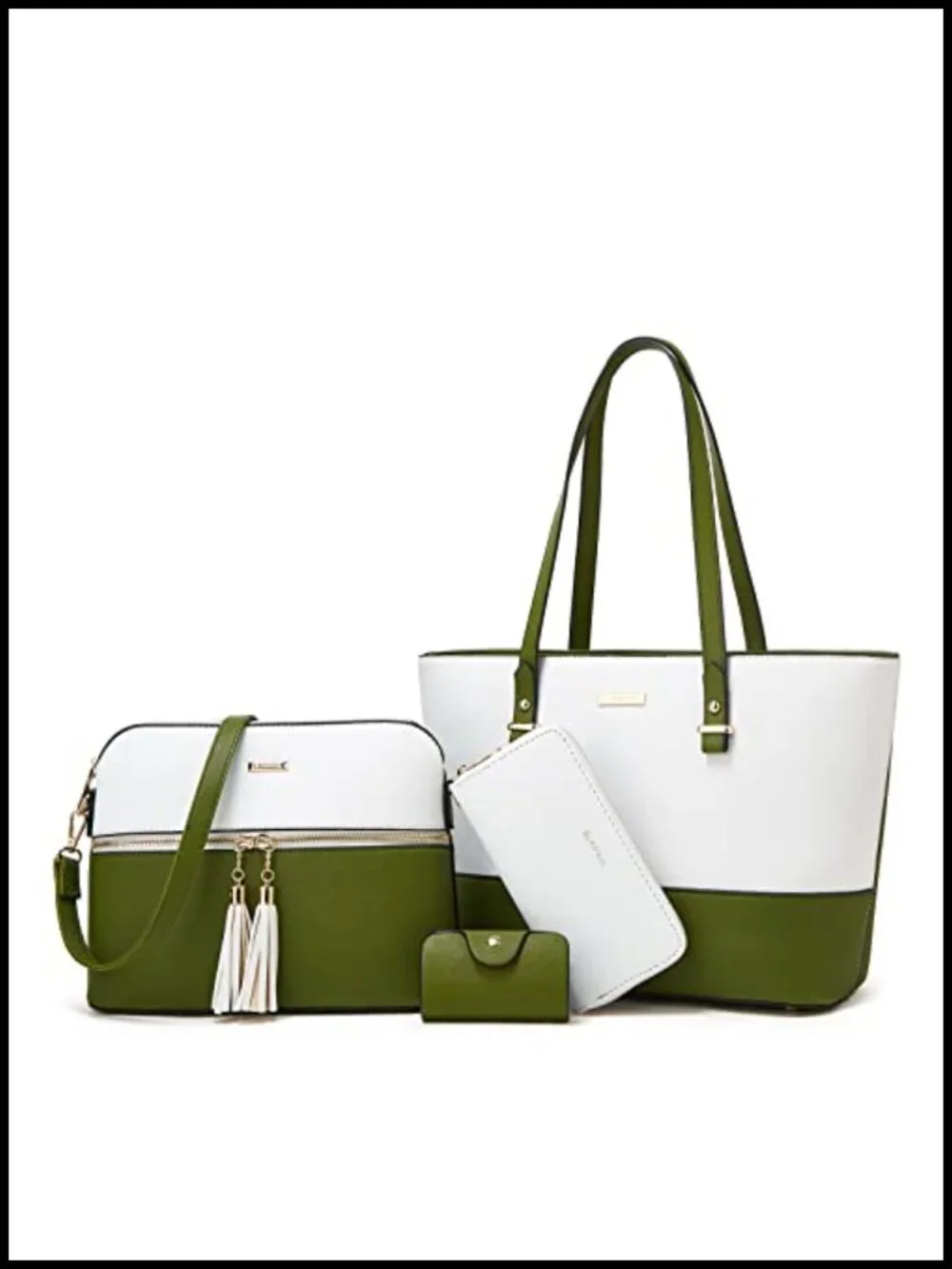 Faux Leather Tote Bag Set with Satchel, Shoulder Bag, Wallet & Card Holder